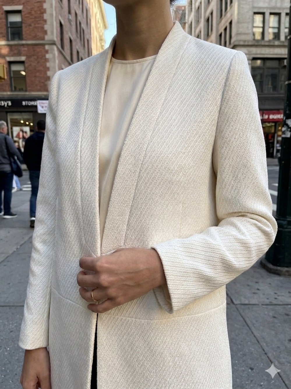 Zara Basic Collection Textured Cream Open-Front Coat